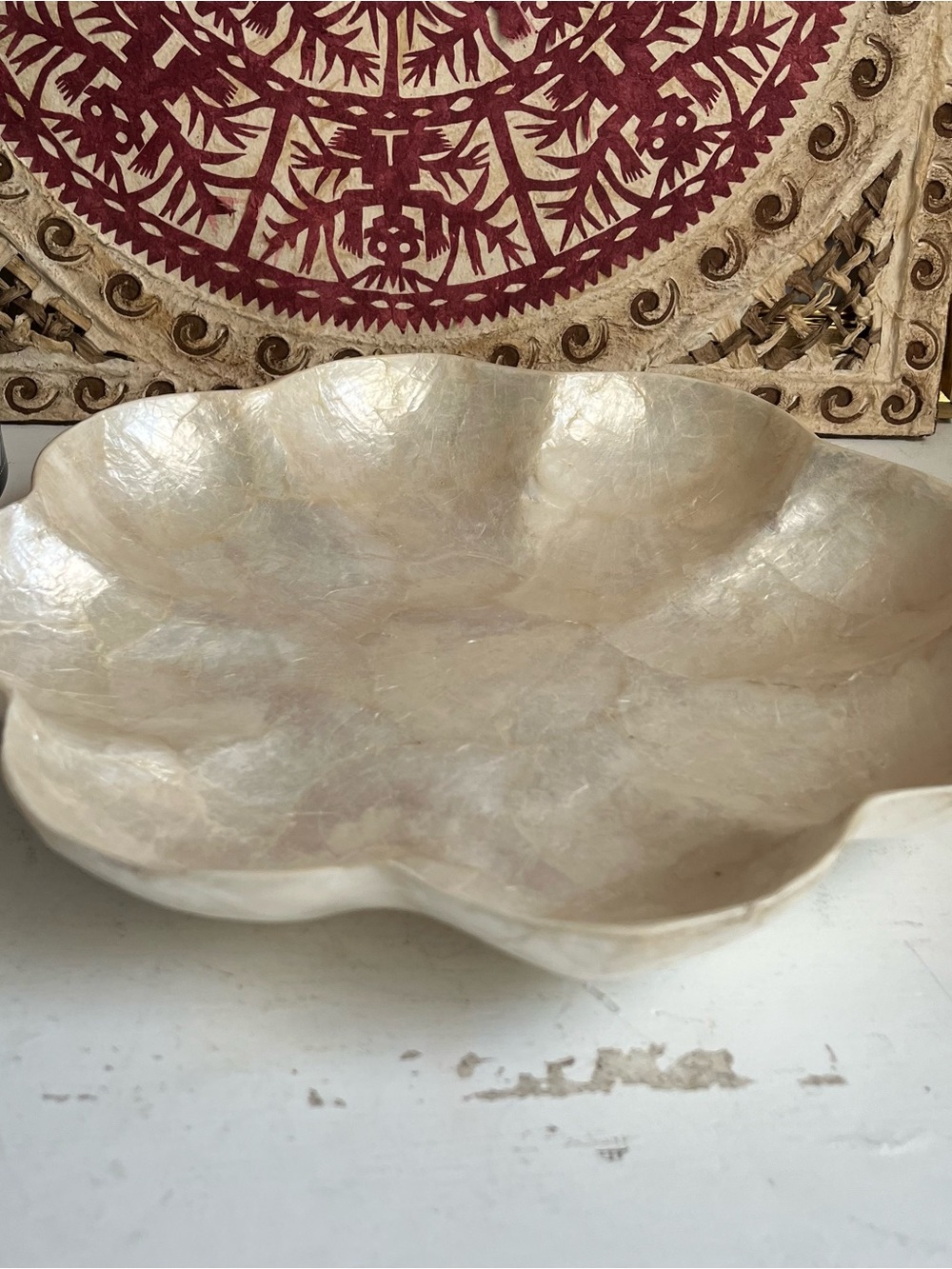 Retro boho Capiz shell style scalloped dish